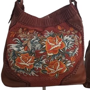 Isabella Fiore Vintage Tapestry and Leather Hobo Bag